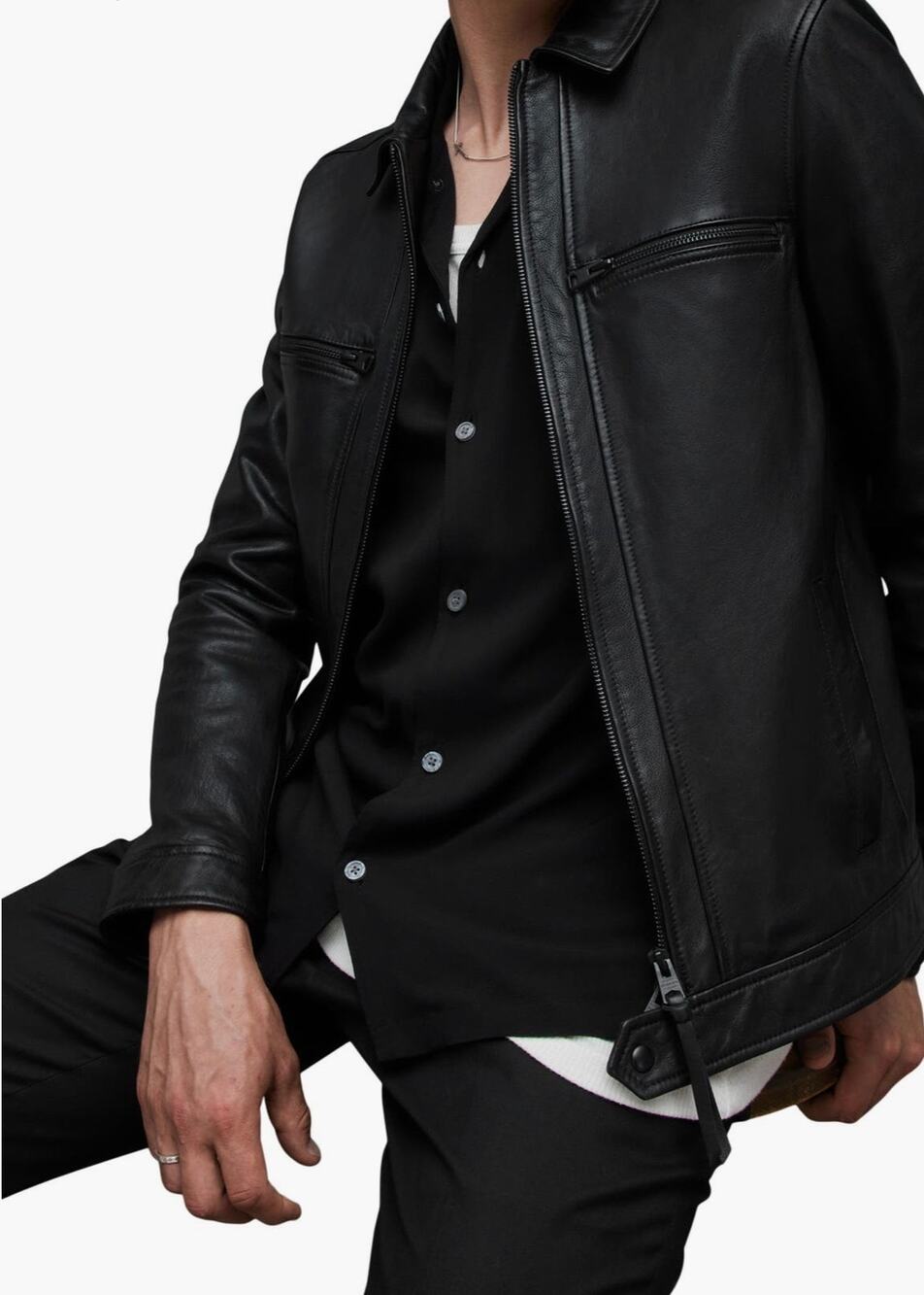 AllSaints Luck Slim Fit Black Sheepskin Leather Jacket (C PICS) $650 retail